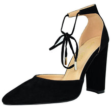 Chase & Chloe Women's d'Orsay Pointed Toe Ankle Tie Stacked Block Heel