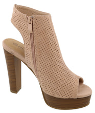 Top Moda Women's Perforated Open Toe Chunky Stacked Block Heel Ankle Bootie