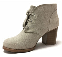 Delicious by Soda Women's Ripley Sueded Lace Up Chunky Stacked Heel Ankle Bootie