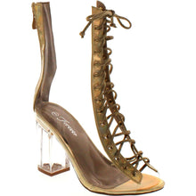 Forever Clear-45 Above Ankle Clear Peep Toe Lace Up Boots & Perspex Plexiglas Block Heel