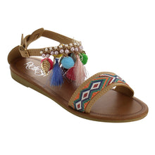 Refresh ID96 Women's Bohemian Chain Tassel Ankle Strap Flat sandals
