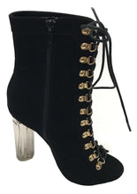 Wild Diva Women's Faux Suede Corset Lucite Block Heel Bootie