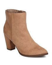 Breckelles GA93 Women Faux Suede Pointy Toe Chunky Heel Bootie