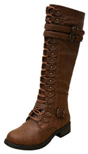 Cambridge Select Women's Strappy Lace-Up Knee High Combat Stacked Heel Boot