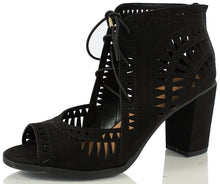Delicious Women's Yorker Faux Suede Cutout Lace Up Open Toe Stacked Heel