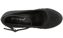 Top Moda Women's Embellished Rhinestone Ankle Strap Round Toe Pump