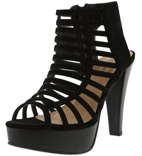 Top Moda EH44 Women's Strappy Caged Gladiator Zipper Block Ankle Booties Heels