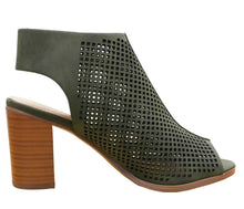 Cambridge Select Women's Laser Cut Slingback Stacked Heel Pump Bootie
