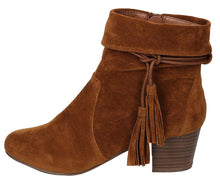 Breckelle's Women's Closed Toe Tassel Cuff Chunky Stacked Mid Heel Ankle Bootie