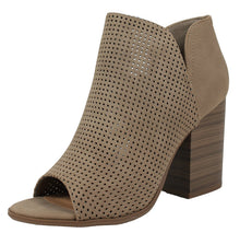 Soda Women's Open Toe Perforated Stacked Block Heel Ankle Bootie