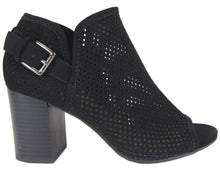 Delicious Women's Laser Cut Perforated Stacked Chunky Block Heel Bootie