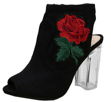 Delicious Women's Embroidered Rose Floral Lucite Clear Heel Peep Toe Bootie