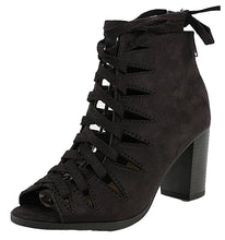 Delicious Women's Hewitt Faux Suede Lace Up Thick Crisscross Lace Stacked Heel Ankle Bootie