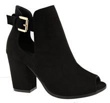 Top Moda Women's Buckle Open Side Peep Toe Block Heel Ankle Bootie