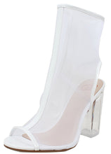 Delicious Women's Ope Toe Mesh Block Chunky Clear Perspex Heel Ankle Boot Bootie