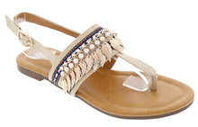 Top Moda Nakoman-1 Women's Bead and Feather Embellished Flat Thong Sandals