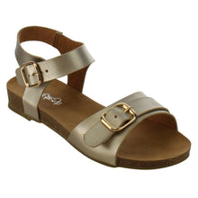 Refresh IE26 Women's Metallic Buckle Ankle Strap Flat Beach Sandal