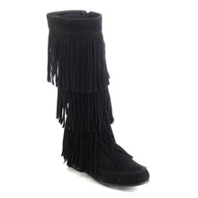 Refresh JOLIN-02 Women's Fringe Moccasin Flat Heel Zipper Under Knee High Boots