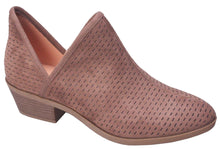 Betani Women's Western Perforated Side V Slit Cut Out Stacked Heel Ankle Bootie
