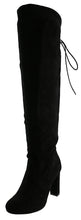 Top Moda Women's Over the Knee Drawstring Back Lace Stacked Block Heel Boot