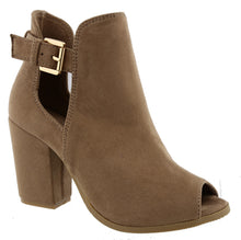 Top Moda Women's Buckle Open Side Peep Toe Block Heel Ankle Bootie