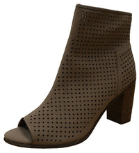 Breckelle's Women's Perforated Stacked Chunky Heel Peep Toe Bootie