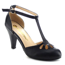 Chase & Chloe Kimmy-36 Women's Teardrop Cut Out T-Strap Mid Heel Dress Pumps