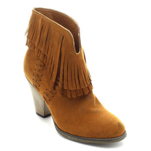 Nature Breeze Dallas-03 Women's V Slit Strap Double Fringe Stacked Heel Booties