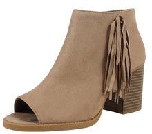 Soda Women's Sueded Fringe Peep Toe Chunky Stacked Heel Bootie