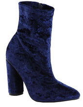 Lovmark Women's Crushed Velvet Closed Pointed Toe Mid-Calf Sock Boot
