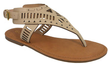 Iynx Women's Laser Cut Strappy Thong Toe Flat Sandal