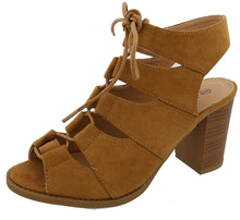 Top Moda Women's Cutout Lace Up Peep Toe Stacked Chunky Heel Sandal