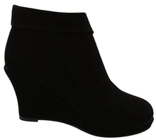 Top Moda Women's Fold Over Cuff Side Zip Closed Toe Wedge Ankle Bootie