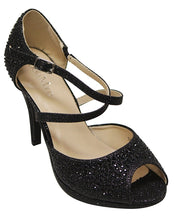 Bella Marie Shania-1 Women's peep toe rhinestone glitter crossing strap dance sandals