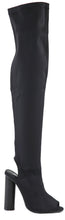 Bella Marie Women's Open Toe Open Back Stretch Over the Knee Stacked Heel Boot