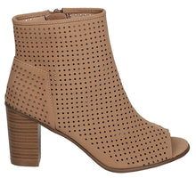 Breckelle's Women's Perforated Stacked Chunky Heel Peep Toe Bootie