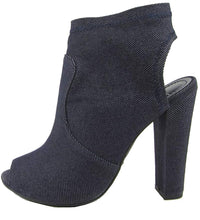 Delicious Peep Toe Open Back Heel Stacked Platform Chunky Heel Bootie