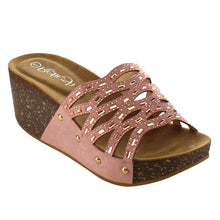 Refresh IF01 Women's Cutout Stud Rhinestone Slide In Wedge Sandal