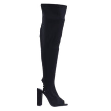 Peep Toe Knee High Boot, Chunky Block Heel, Inner Zipper, Elastic Shaft