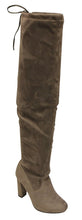 Top Moda Keen-1 women's almond toe chunky heel tie up side zip suede knee high boots