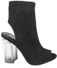 Delicious Women's Mid Calf Lucite Stacked Block Chunky Heel Peep Toe Bootie