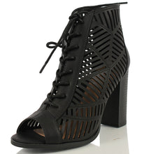 Delicious Women's Message Faux Nubuck Leather Lace Up Cutout Chunky Heels