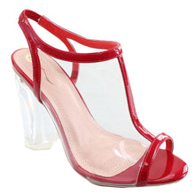 Elegant Footwear Women's Clear Lucite T-Strap Slingback Chunky Heel Sandal