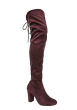 Delicious Women's Faux Suede Back Tie Over the Knee Chunky High Heel Dress Boot
