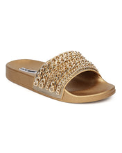 Cape Robbin Moira-18 Women Metallic Chained Flat Sandal - Casual Lounge Street Fashion Open Toe Slide