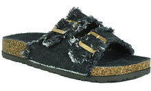 Refresh Footwear Women's Frayed Denim Double Buckle Slip On Slide Sandal