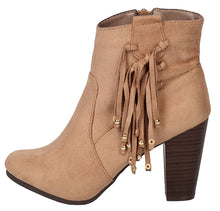 Breckelle's Women's Western Fringe Tassel Bead Chunky Stacked Heel Ankle Bootie