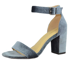 Chase & Chloe Women's Velvet Stacked Chunky Heel Strappy Platform Sandal