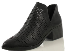 City Classified Women's Tiny Dash Perforations Western V Cutout Side Low Stacked Heel Ankle Bootie