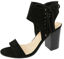 Top Moda Women's Lace Up Side Tassel Fringe Stacked Chunky Heel Sandal